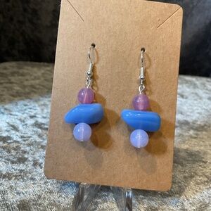 Blue and Purple Stone Pierced Earrings
